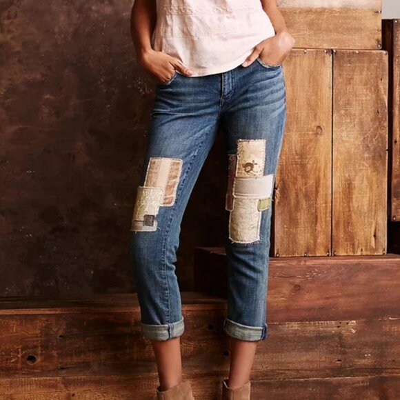 Pilcro Premium Hyphen Patchwork Jeans Size 29 Boyfriend Slouchy - Picture 2 of 12